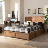 Baxton Studio Lisa-Ash Walnut-Queen Lisa Modern and Contemporary Transitional Ash Walnut Brown Finished Wood Queen Size 3-Drawer Platform Storage Bed